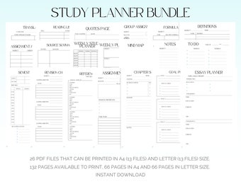 Study Planner Bundle / Printable Study Planner / Student Planner / Digital Download / Academic Planner / College Planner / A4, Letter Size