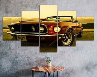 Vintage Ford Mustang Car 5 Piece Canvas Wall Art Multi Panel Print Auto Fan Room Poster Home Decor Picture Gift For Him For Her