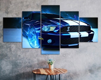 Ford Mustang Sports Car 5 Piece Canvas Wall Art Multi Panel Print Modern Room Poster Home Decor Picture Gift For Him For Her