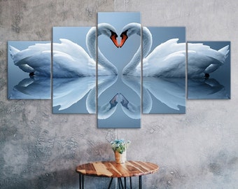 Swan Couple Love 5 Piece Five Panel Wall Canvas Print Modern Art Poster Home Decor Gift For Him For Her