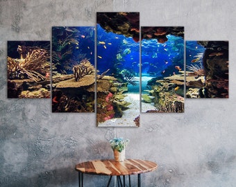 Underwater Sea Fish Coral Reefs 5 Piece Five Panel Wall Canvas Print Modern Art Poster Picture Home Decor Gift For Him For Her