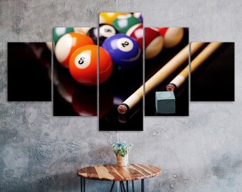 Billiard Balls Pool Table Sport 5 Piece Five Panel Wall Canvas Print Modern Art Garage Poster Home Decor Gift For Him For Her