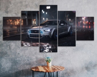 Ford Mustang Car Canvas 5 Piece Five Panel Print Modern Wall Art Poster Picture Home Decor Gift For Him For Her