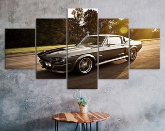 Ford Mustang Luxury Sports Car 5 Piece Canvas Wall Art Multi Panel Print Auto Fan Room Poster Home Decor Picture Gift For Him For Her