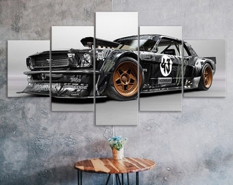 Ford Mustang Racing Car Canvas 5 Piece Five Panel Print Modern Wall Art Poster Picture Home Decor Gift For Him For Her