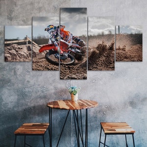 Motocross Dirt Bike Racing Canvas 5 Piece Five Panel Print Modern Wall Art Poster Picture Home Decor Gift For Him For Her