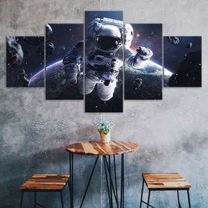 Space Astronaut Cosmos Planet Earth Scenery 5 Piece Five Panel Wall Canvas Print Modern Art Poster Home Decor Gift For Him For Her
