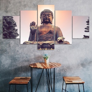 Big Buddha Statue 5 Piece Canvas Wall Art Five Panel Print Modern Art Poster Home Decor Picture Gift For Him For Her