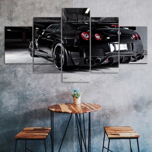 Nissan Skyline Black Car Canvas 5 Piece Five Panel Print Modern Wall Art Poster Picture Home Decor Gift For Him For Her
