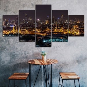 The Grand Palace Bangkok Thailand Night View 5 Piece Five Panel Wall Canvas Print Modern Art Poster Picture Home Decor Gift For Him For Her