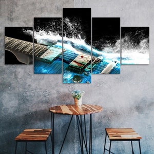 Abstrato azul música guitarra cena musical 5 peças cinco painéis de parede impressão em tela arte moderna cartaz imagem decoração casa presente para ele para ela