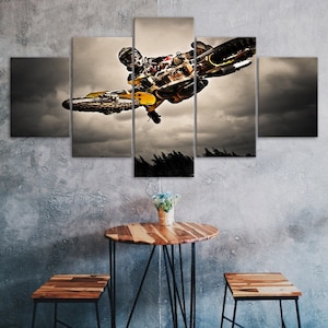 Motocross Stunt Bike Rider Canvas 5 Piece Five Panel Print Modern Wall Art Poster Picture Home Decor Gift For Him For Her