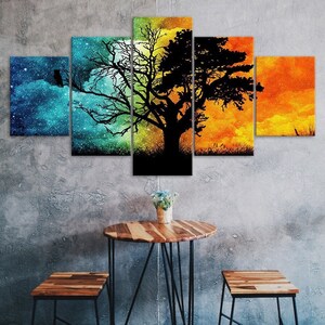 abstracto yin yang árbol sombra silueta fantasía mundo 5 piezas cinco panel lienzo imprimir moderno pared arte cartel decoración del hogar regalo para él