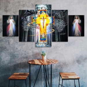 Jesucristo Luz Y La Crucifixión 5 Piezas Cinco Panel Lienzo Pared Imprimir Arte Moderno Cartel Imagen Decoración del hogar Regalo Para Él Para Ella