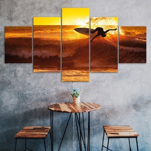 Sonnenuntergang Ozean Surf Landschaft Leinwand 5 Stück fünf Panel Wanddruck moderne Kunst Poster Bild Home Decor Geschenk für Ihn für Sie