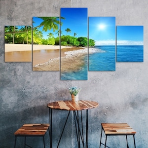 Isla tropical Playa a orillas del mar Sol 5 piezas Cinco paneles Lienzo de pared Imprimir Arte moderno Cartel Imagen Decoración del hogar Regalo para él para ella