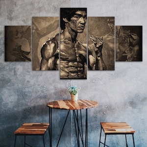 Kung fu mestre lenda artes marciais luta lona 5 peça cinco painéis impressão de parede arte moderna cartaz decoração casa presente para ele ela