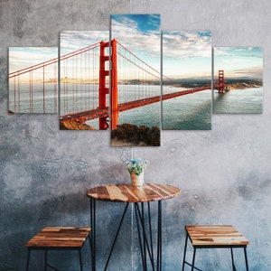 Golden gate bridge paisagem 5 peças cinco painéis de parede impressão em tela arte moderna cartaz imagem decoração casa presente para ele para ela