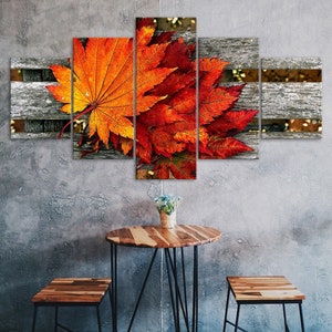 Hoja de arce naranja 5 piezas de lienzo Arte de pared Multi Panel Imprimir Otoño moderno Cartel Decoración del hogar Regalo de imagen para él para ella