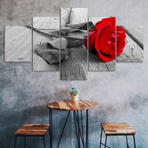 Hermosa rosa roja 5 piezas cinco paneles lienzo de pared imprimir arte moderno cartel imagen decoración del hogar regalo para él para ella