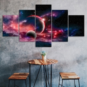Space Magical Universe Cosmos Scene 5 Piece Five Panel Wall Canvas Print Modern Art Poster Home Decor Gift For Him For Her