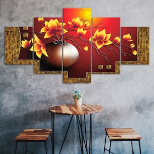 Sala de estar Florero Pintura 5 piezas Cinco paneles Lienzo de pared Imprimir Arte moderno Cartel Imagen Decoración del hogar Regalo para él para ella