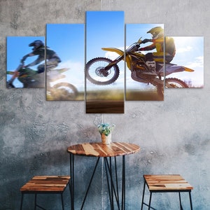 Motocross Dirt Bike Racing Canvas 5 Piece Five Panel Print Modern Wall Art Poster Picture Home Decor Gift For Him For Her