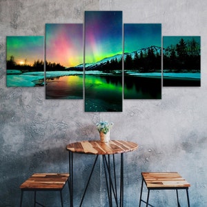 Aurora Borealis Nordlichter Regenbogen Leinwand 5 Stück 5 Stück Fünf Panel Wanddruck moderne Kunst Poster Wohndekor Geschenk für Ihn für Sie