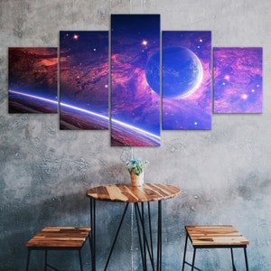 Cosmos Space Magical Universe Scenery 5 Piece Five Panel Canvas Print Modern Wall Art Poster Home Decor Gift For Him For Her