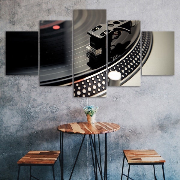 DJ Music Instrument Turntable 5 Piece Five Panel Canvas Print Modern Wall Art Poster Home Decor Gift For Him Her