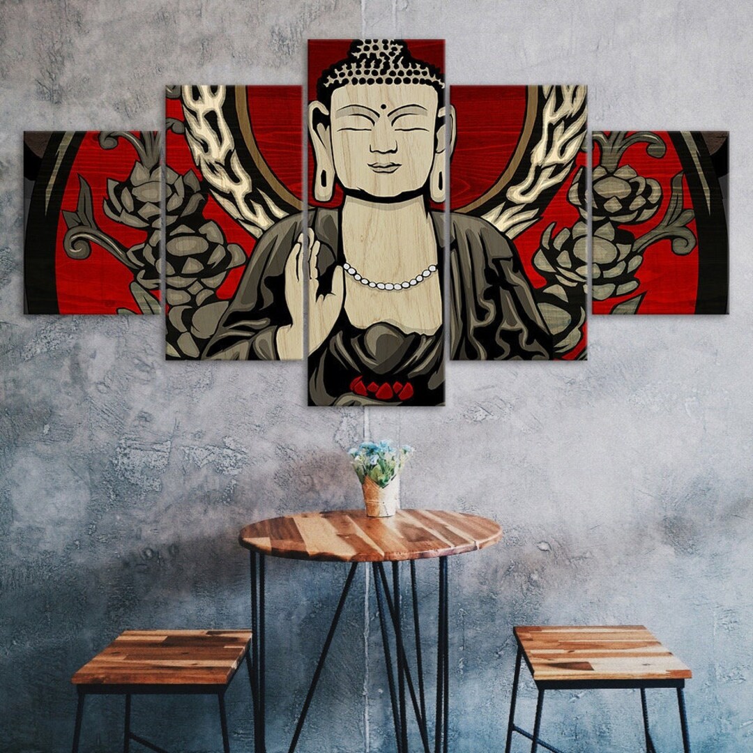 Buddha Mindfulness Canvas 5 Piece Five Panel Wall Print Modern Art ...