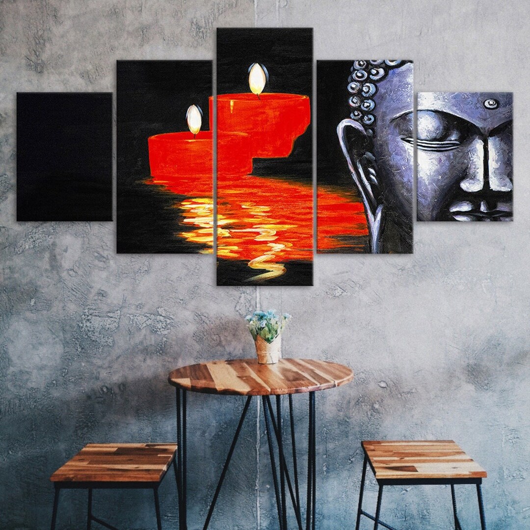 Buddha Statue Candle Light 5 Piece Canvas Wall Art Multi Panel Print ...