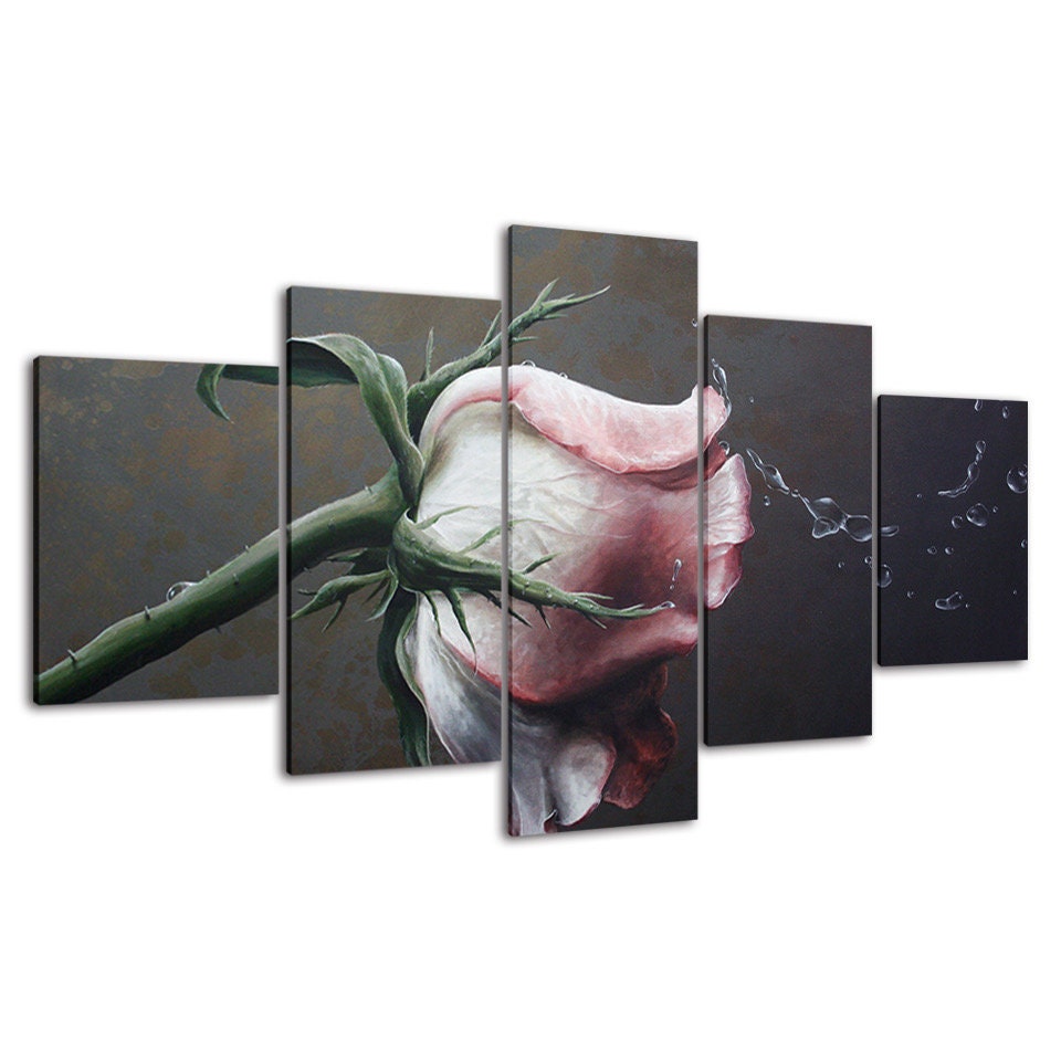 White Red Rose Flower 5 Piece Five Panel Canvas Print Modern Wall Art ...