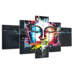 Abstract Colorful Buddha Face 5 Piece Five Panel Wall Canvas Print ...