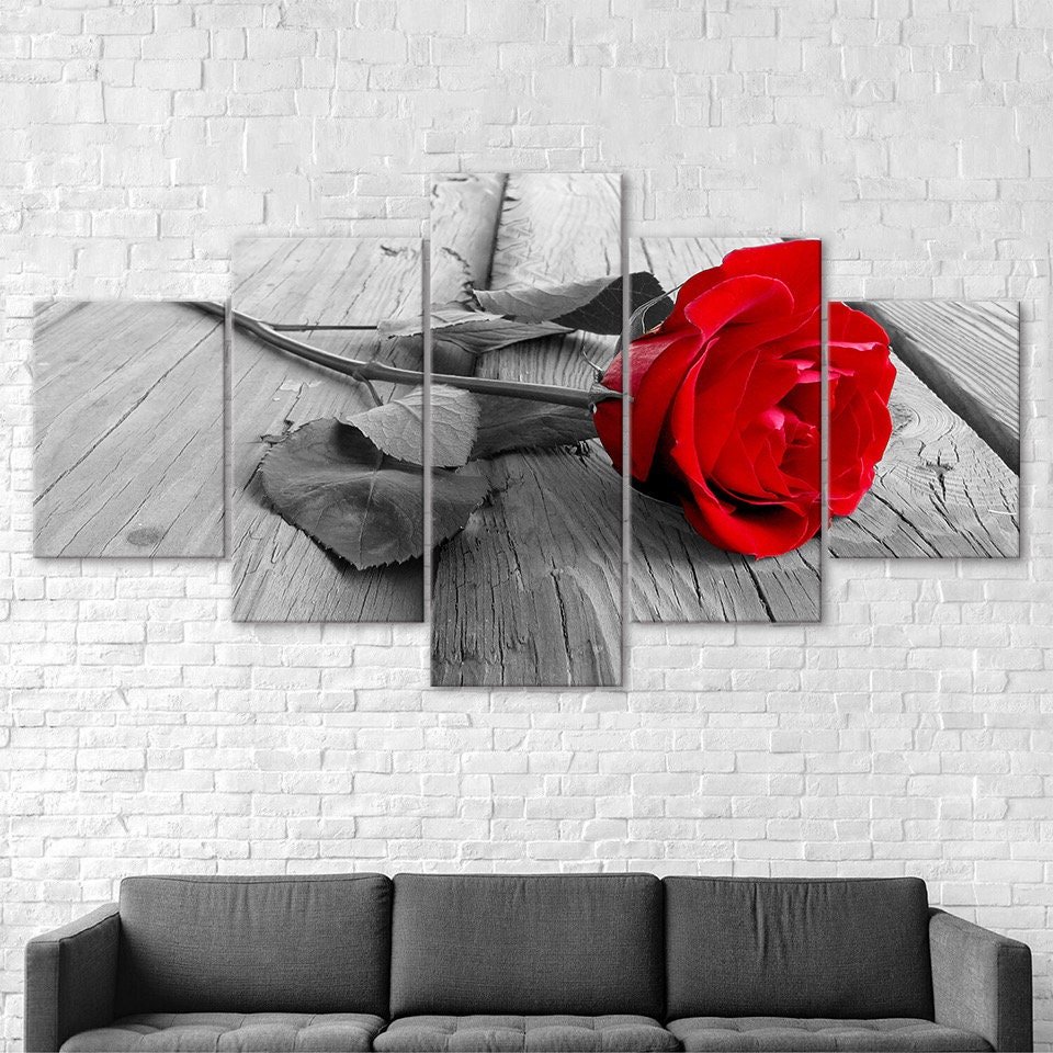 Beautiful Red Rose 5 Piece Five Panel Wall Canvas Print Modern Art ...