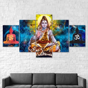 Lord Shiva Giving Blessing Meditation 5 Piece Five Panel Wall Canvas ...