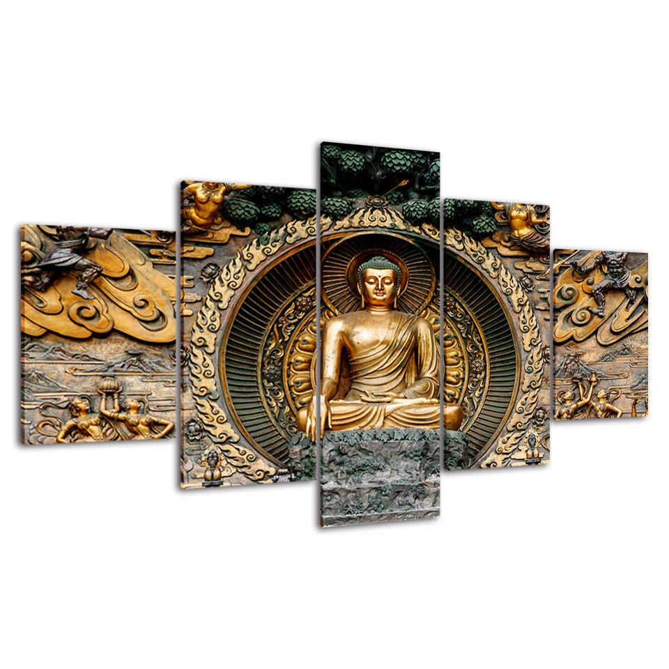 Buddha Statue Sculpture Canvas 5 Piece Wall Print Five Panel - Etsy
