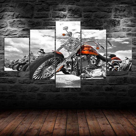 Classic Motorcycle Canvas 5 Piece Five Panel Print Modern Wall Art