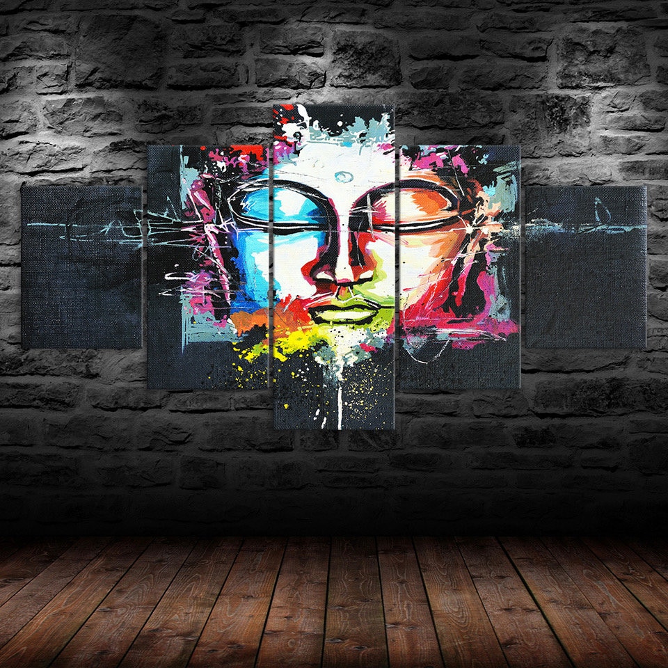 Abstract Colorful Buddha Face 5 Piece Five Panel Wall Canvas Print ...
