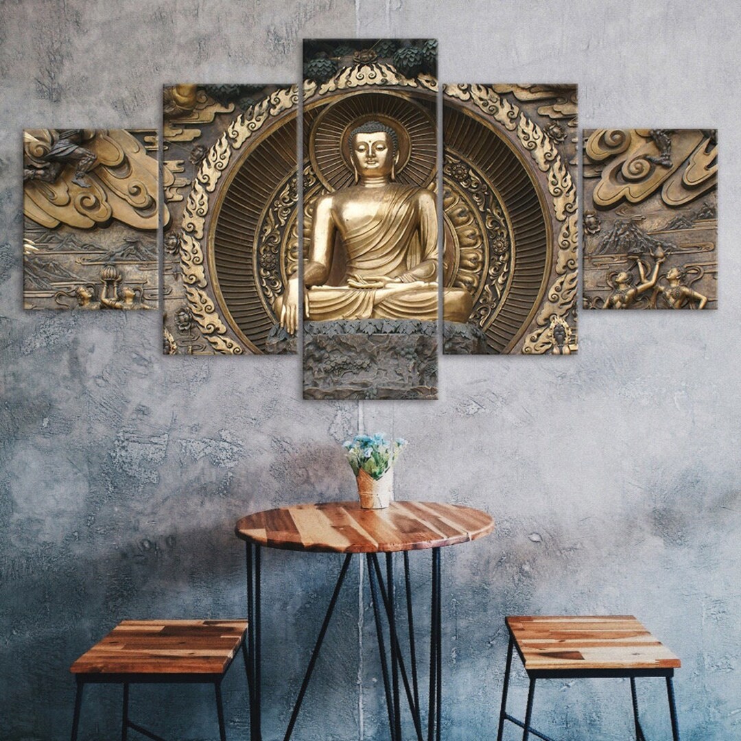Buddha Statue Sculpture 5 Piece Canvas Wall Art Multi Panel Print ...