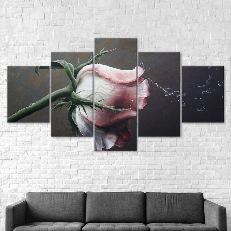 White Red Rose Flower 5 Piece Five Panel Canvas Print Modern Wall Art ...