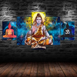 Lord Shiva Giving Blessing Meditation 5 Piece Five Panel Wall Canvas ...