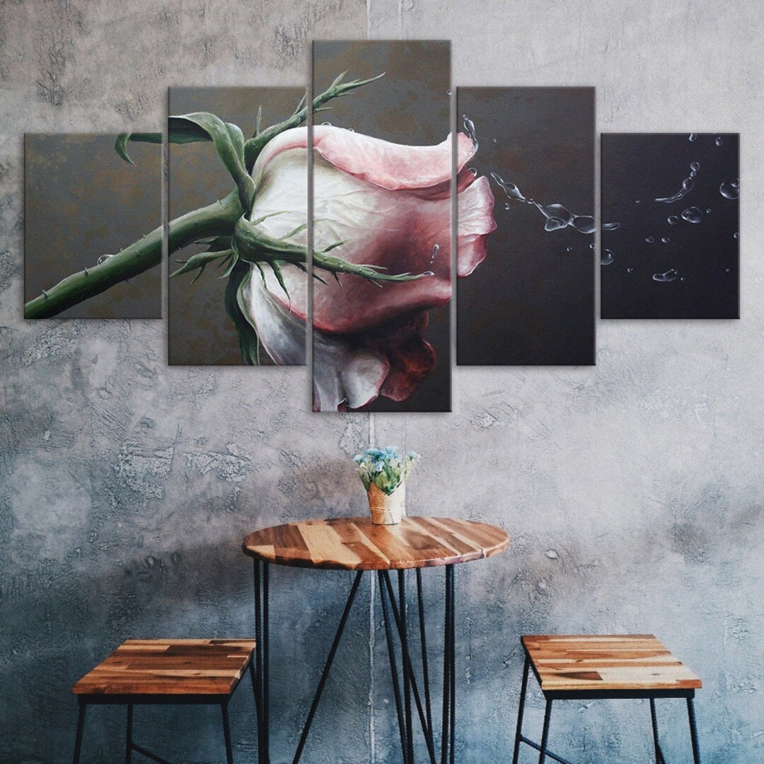 White Red Rose Flower 5 Piece Five Panel Canvas Print Modern Wall Art ...