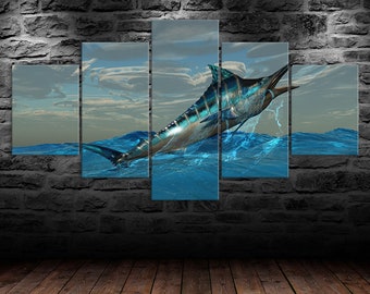大西洋セイルフィッシュ ブルーマーリン 魚 ジャンプ 海 5ピース 5