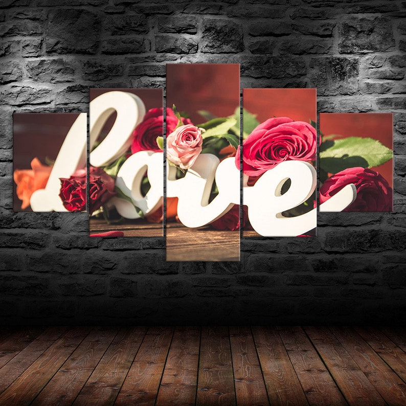 Sign Love Red Rose Flowers Romantic Scene 5 Piece Five Panel Etsy