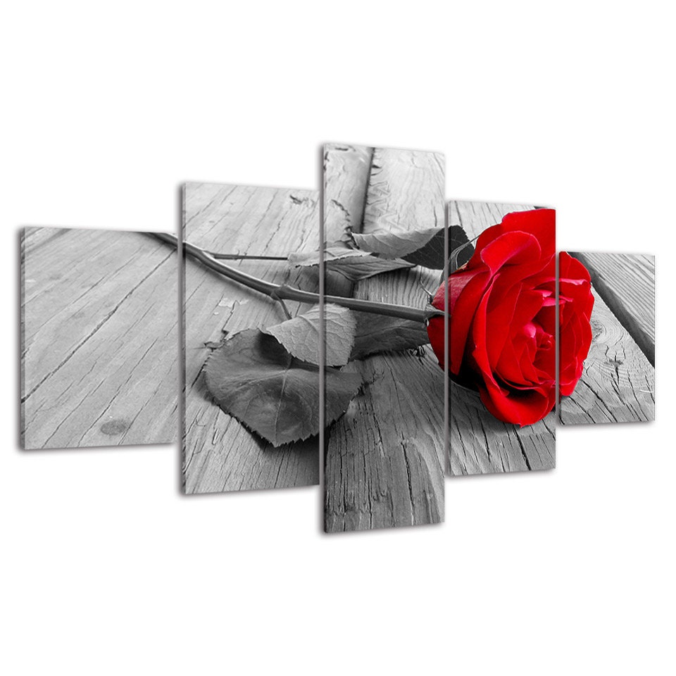 Beautiful Red Rose 5 Piece Five Panel Wall Canvas Print Modern Art ...