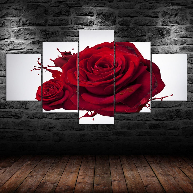 Red Rose Flower 5 Piece Five Panel Wall Canvas Print Modern Art Poster ...