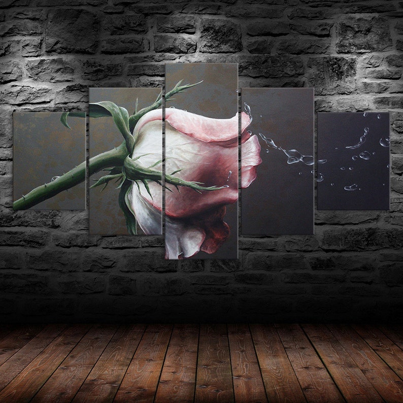 White Red Rose Flower 5 Piece Five Panel Canvas Print Modern Wall Art ...