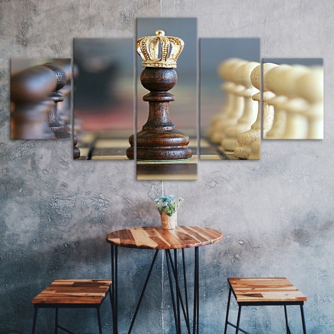 Chess Board Game 5 Piece Five Panel Wall Canvas Print Modern Art Poster ...