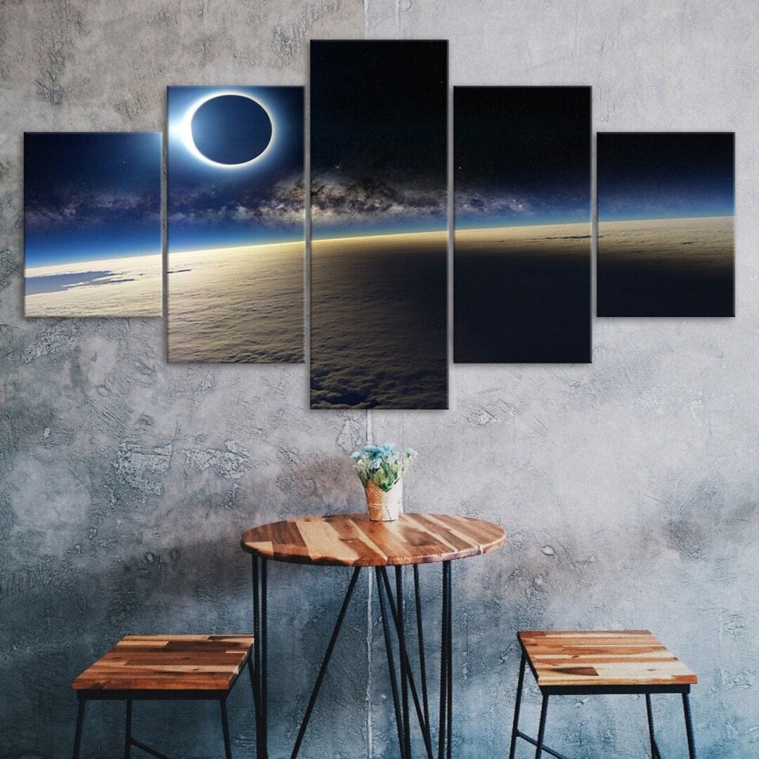 Eclipse Moon Sun Outer Space View 5 Piece Canvas Wall Art Multi Panel ...